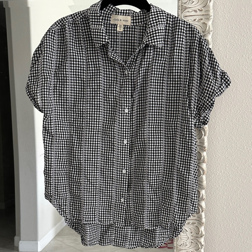 Anthropologie Cloth & Stone Black and White Checkered Gingham Button Down Shirt